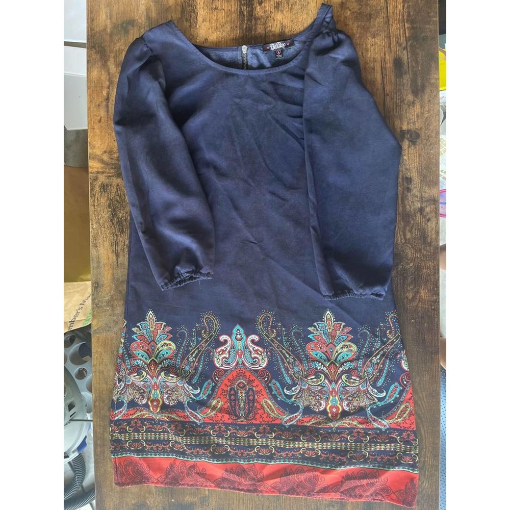 Small Women’s Floral Pattern Navy Blue Dress Navy Blue 3/4 Sleeve